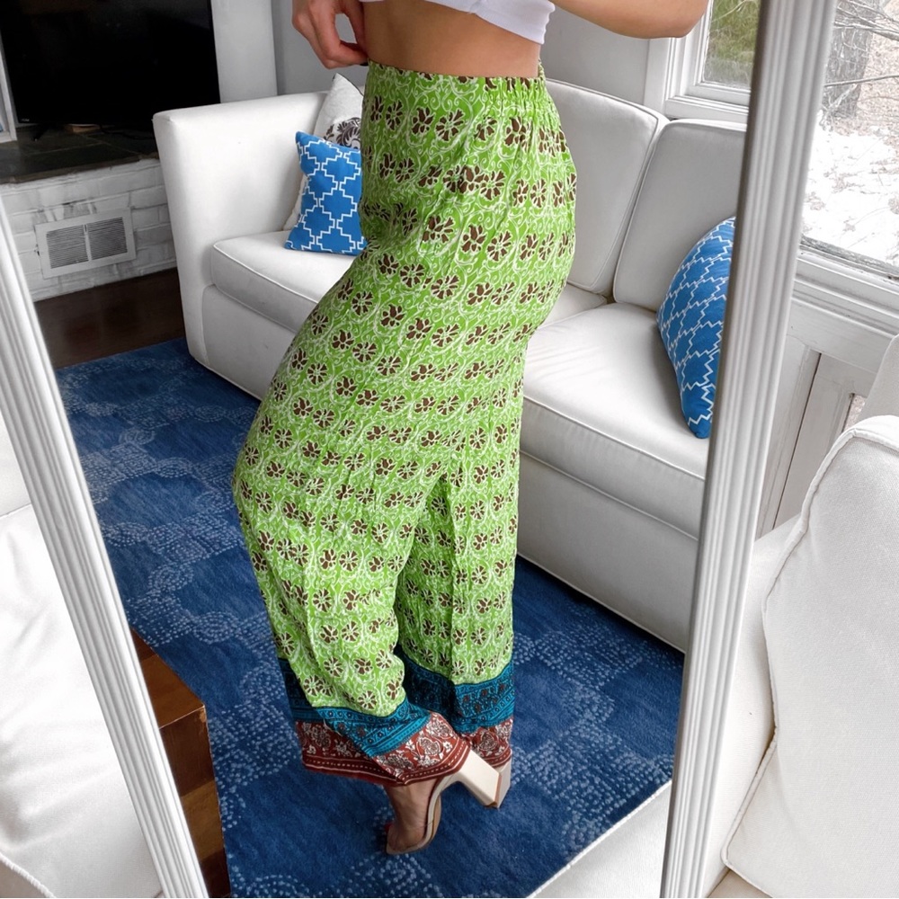 πΏ ZARA BOHO GREEN MULTI FLORAL HIGH WAIST PALAZZO PANTS! - Picture 2 of 14
